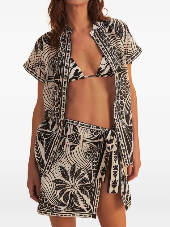 FARM Rio Dresses & Skirts - Farm Rio Skirt Scarf Wrap Mini in Monochrome Black White Floral